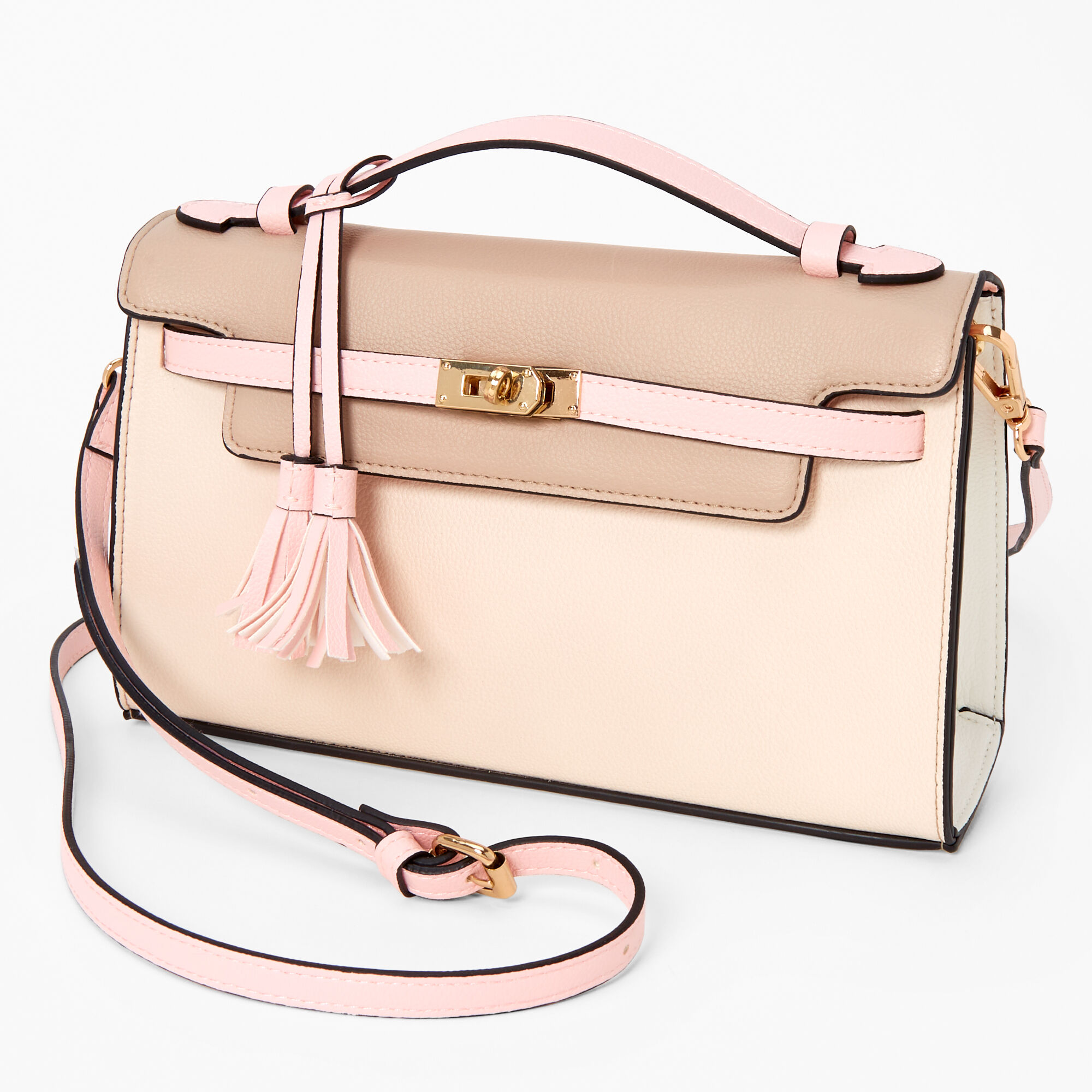 Claire's Sac à bandoulière rose et color block brun roux