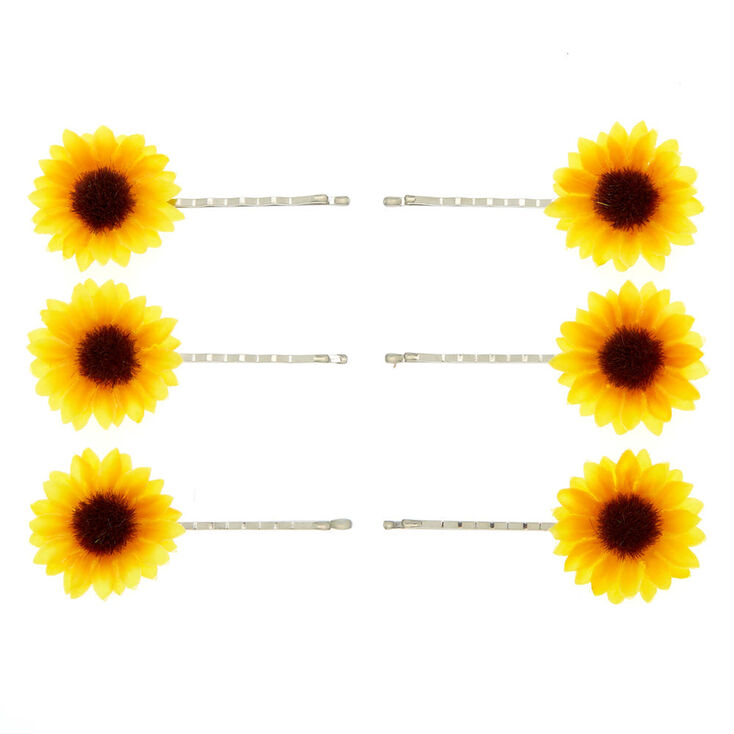 Sunflower Bobby Pins - Yellow, 6 Pack,