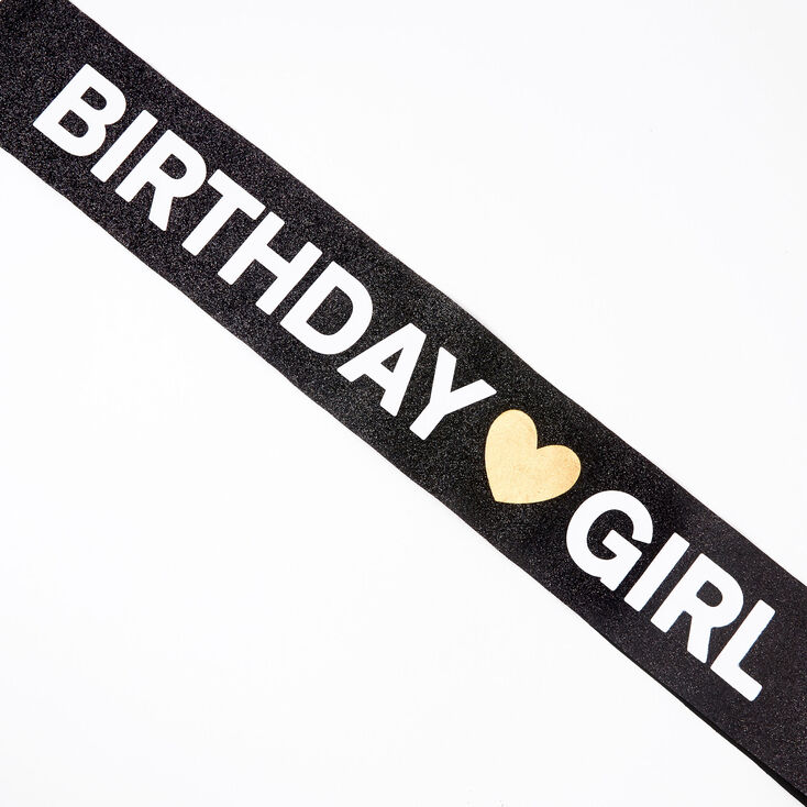 Glittery Birthday Girl Black Sash,