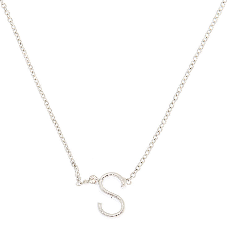Silver Stone Initial Pendant Necklace - S,