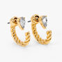 Gold 15MM Front and Back Crystal Twisted Tube Hoop Earrings,