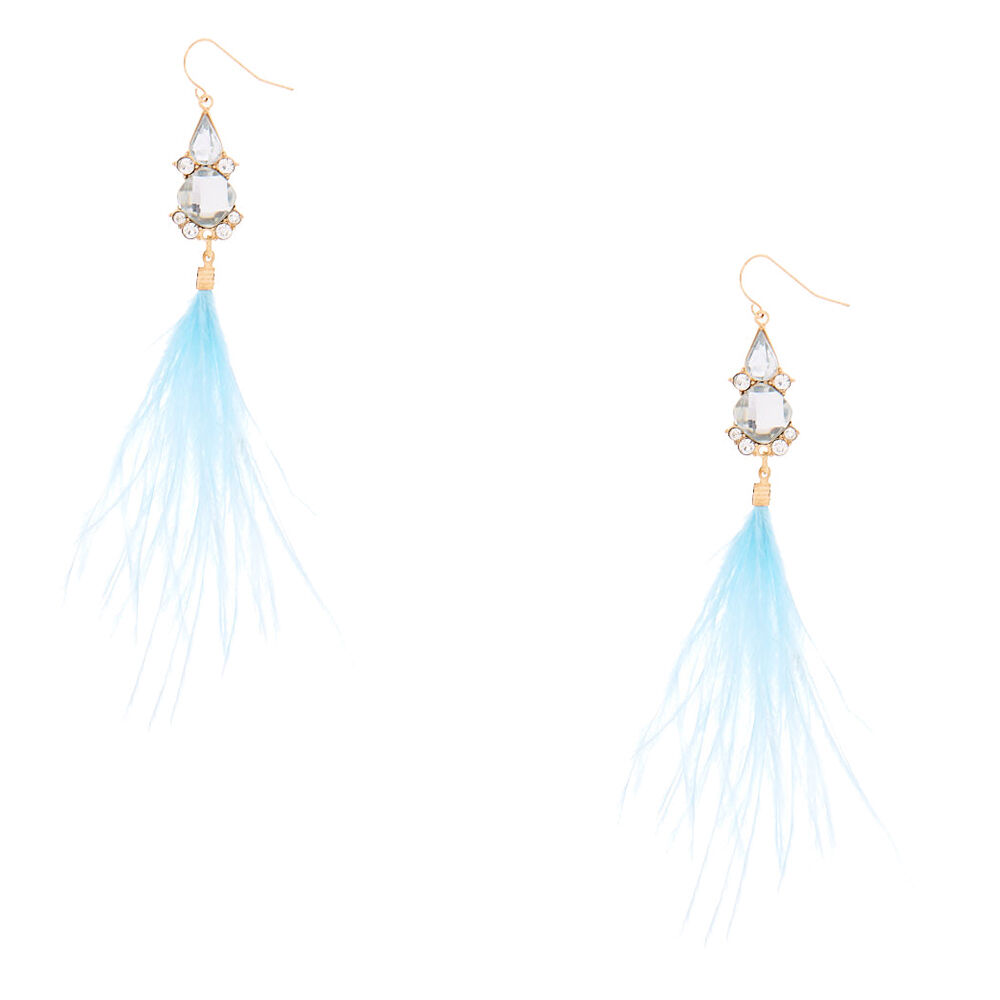 Feather 5" Drop Earrings - Blue,