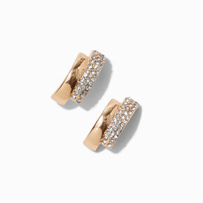Gold-tone Crystal Double Decker Stud Earrings ,