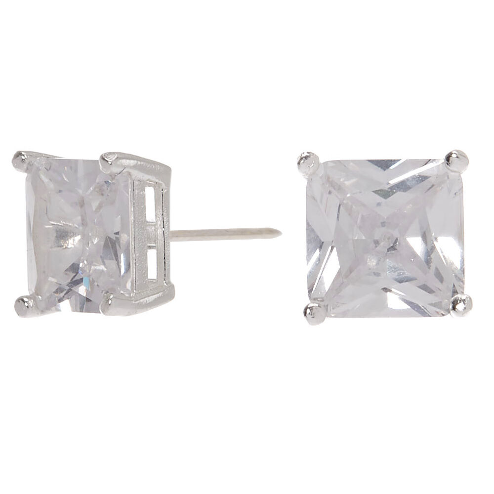 Sterling Silver Cubic Zirconia Square Stud Earrings - 7MM