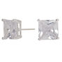 Sterling Silver Cubic Zirconia Square Stud Earrings - 7MM,