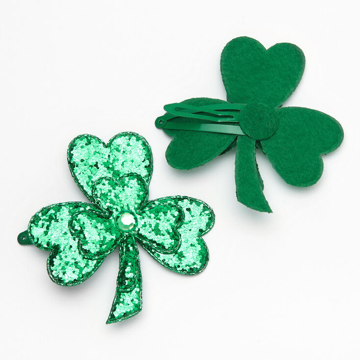 St. Patrick&#39;s Day Green Shimmer Shamrock Snap Hair Clips - 2 Pack,