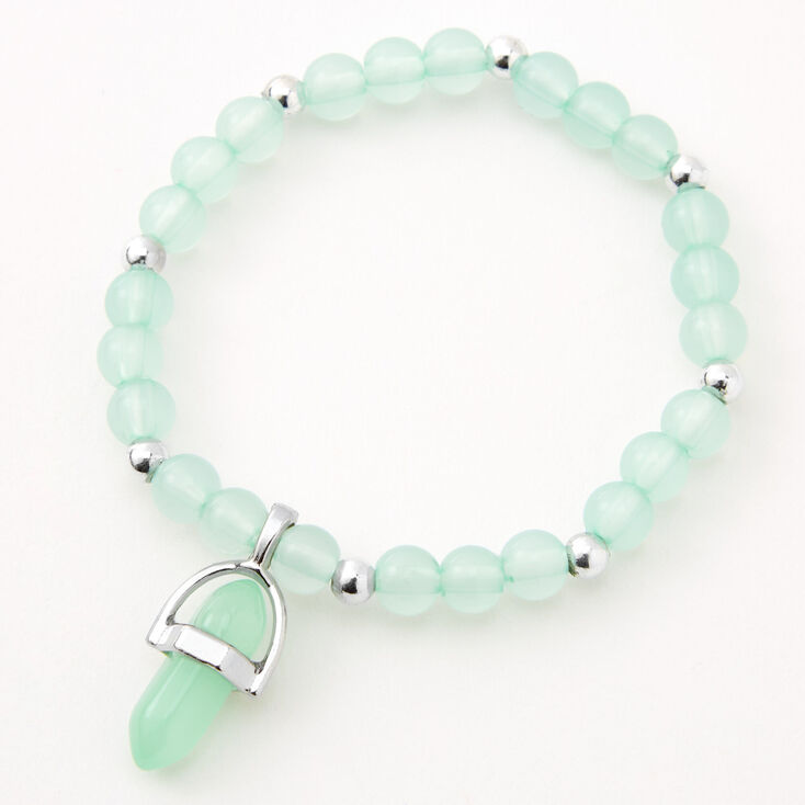 Green Glow In The Dark Mystical Gem Beaded Stretch Bracelet,