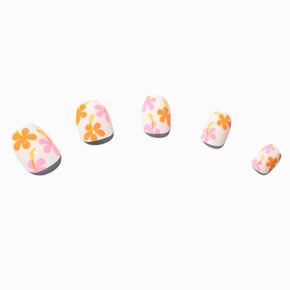 Pink &amp; Orange Hibiscus Coffin Press On Vegan Faux Nail Set - 24 Pack,