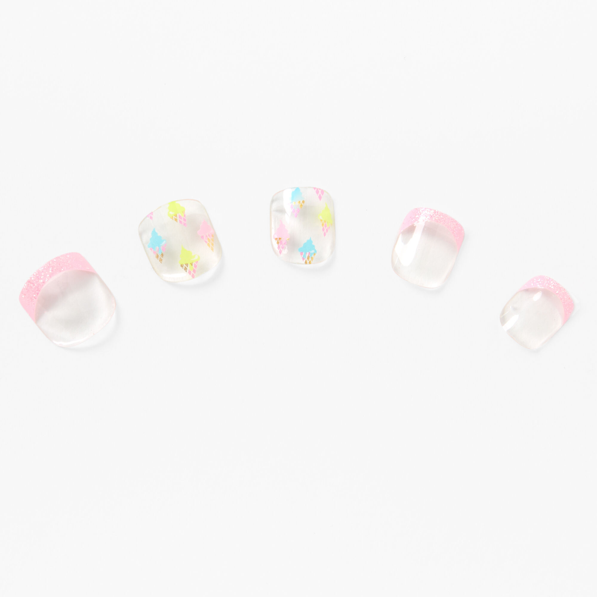 Ice Cream French Tip Clear Square Press On Vegan Faux Nail Set (24 pack),