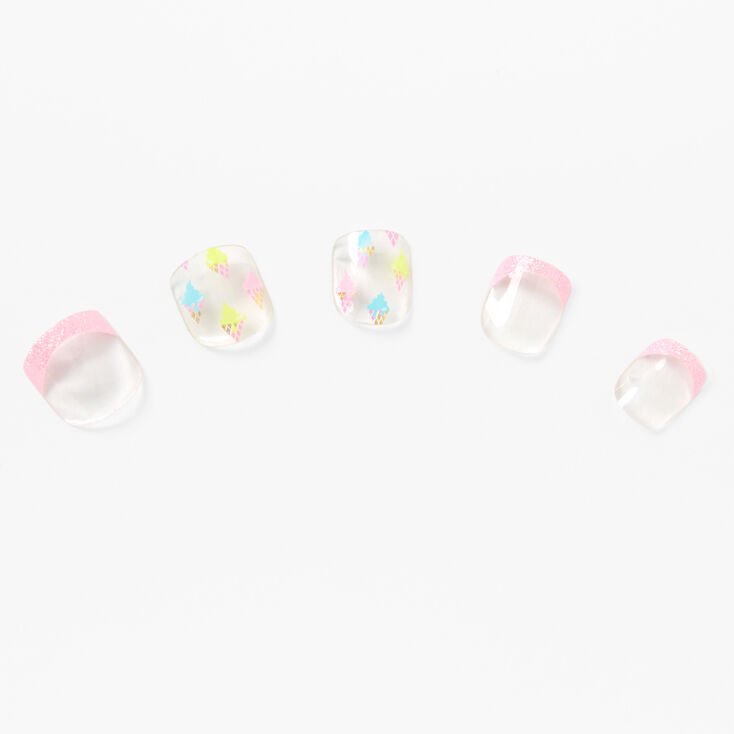 Ice Cream French Tip Clear Square Press On Vegan Faux Nail Set &#40;24 pack&#41;,