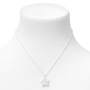 Silver-tone Cubic Zirconia Flower Pendant Necklace,