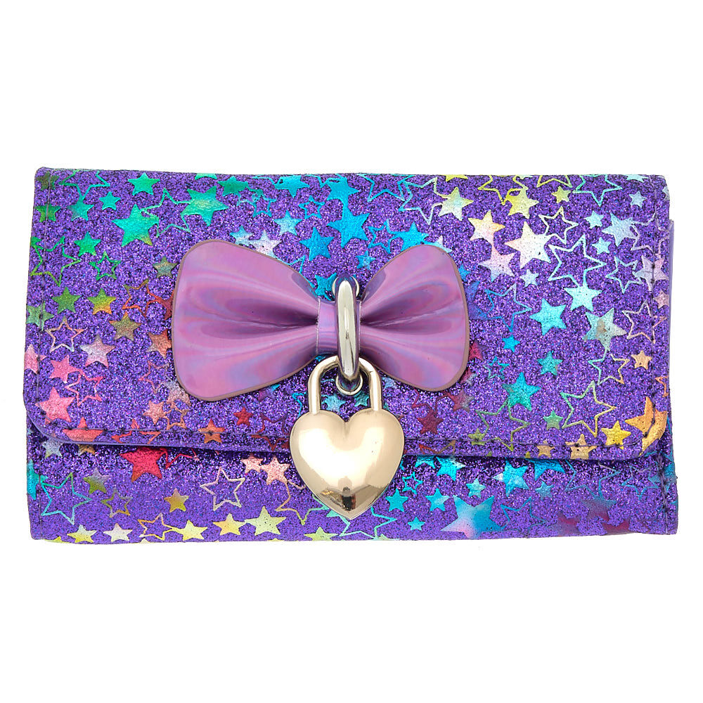 Holographic Bow Glitter Star Wallet - Purple,