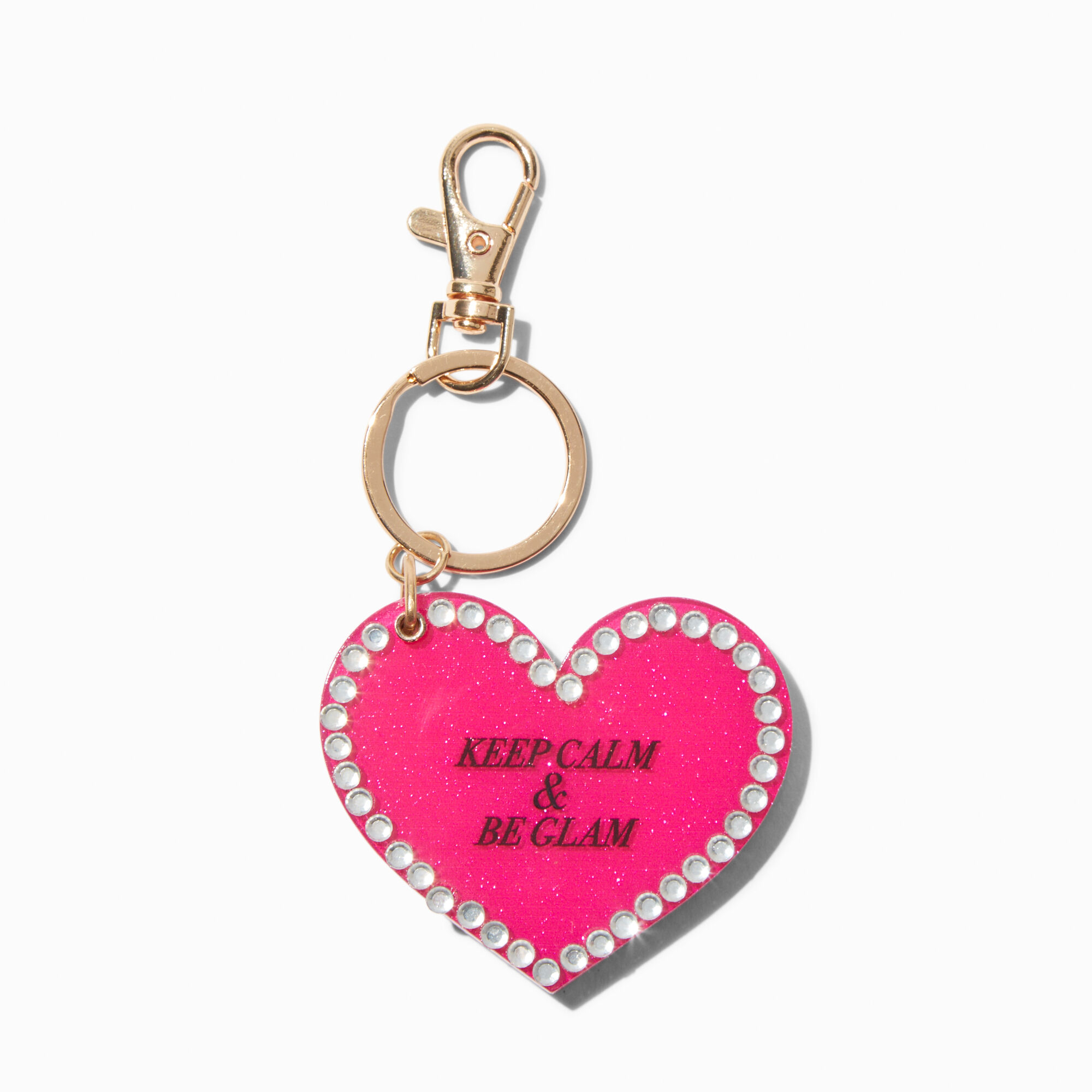 "Keep Calm & Be Glam" Heart Mirror Keychain,