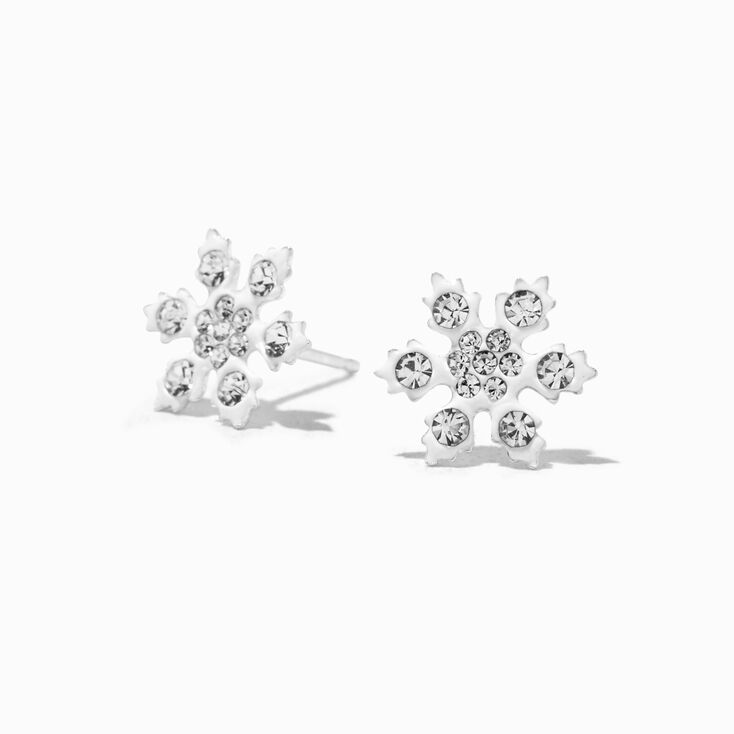 Sterling Silver Crystal Snowflake Stud Earrings,