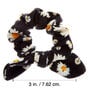Small Floral Daisy Knotted Bow Hair Scrunchie - Black,
