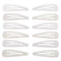 Glitter Matte Snap Hair Clips - White, 12 Pack,