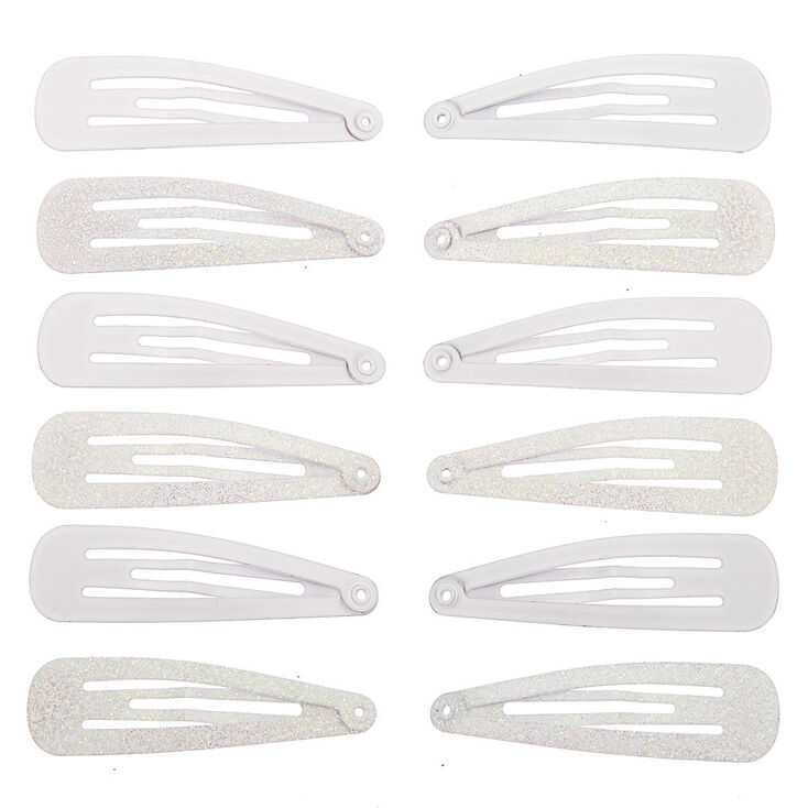 Glitter Matte Snap Hair Clips - White, 12 Pack | Claire's