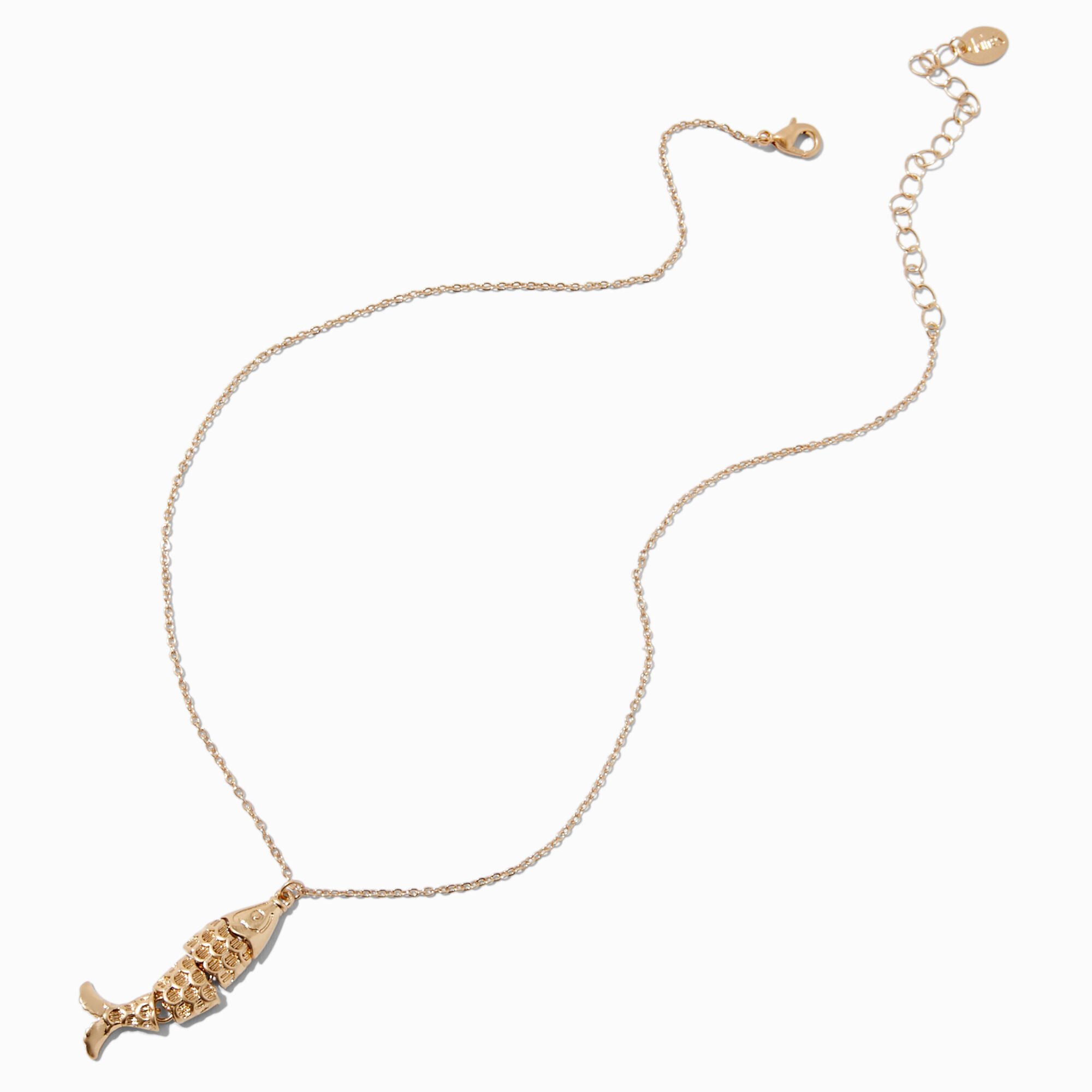 Gold-tone Articulated Fish Pendant Necklace,