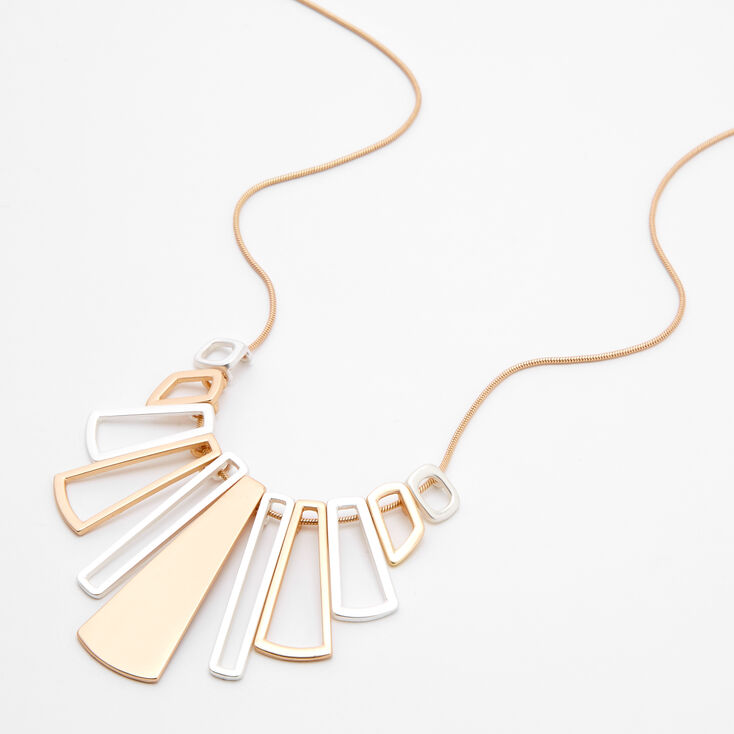 Mixed Metal Geometric  Pendant Statement Necklace,