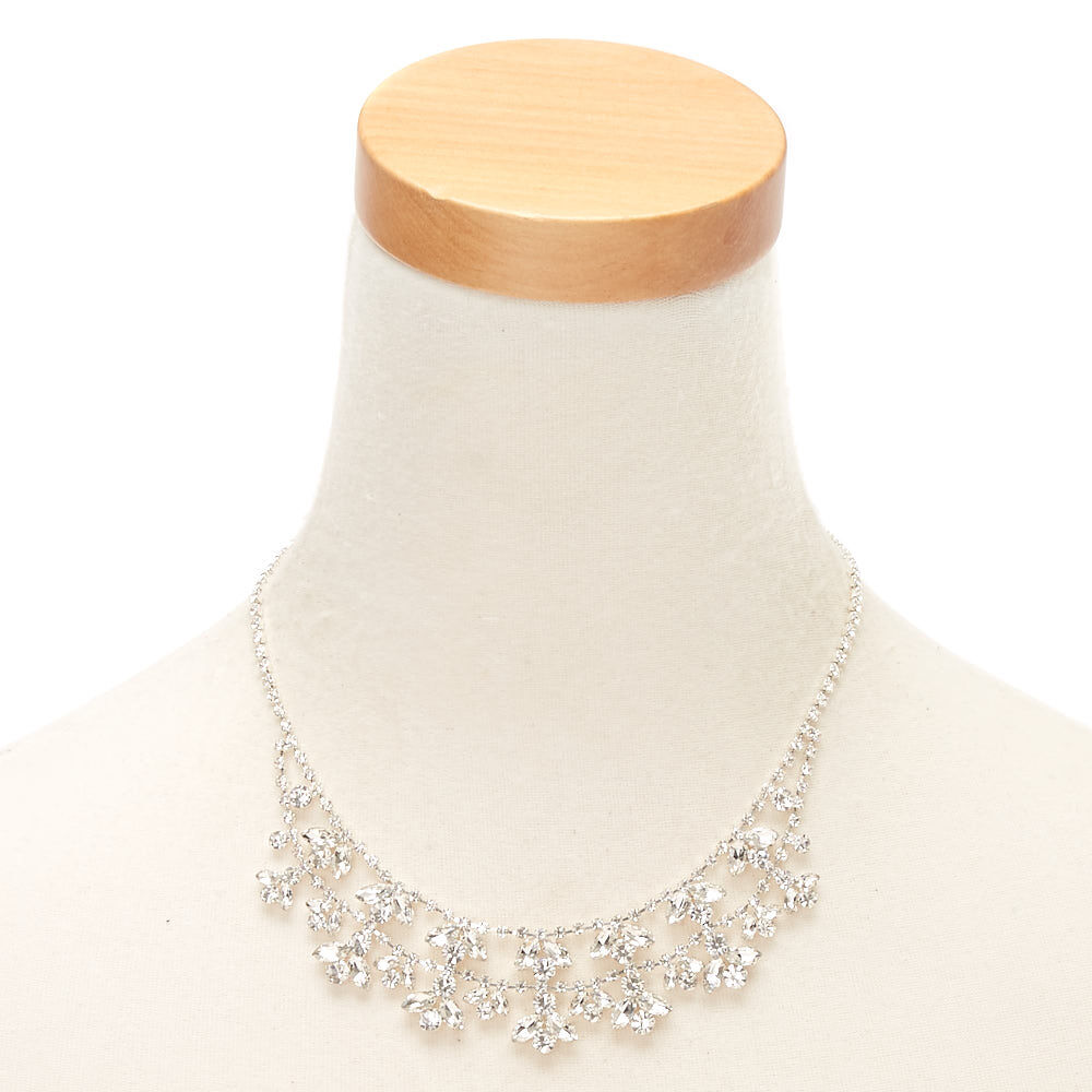 Silver Rhinestone Garden Statement Necklace,