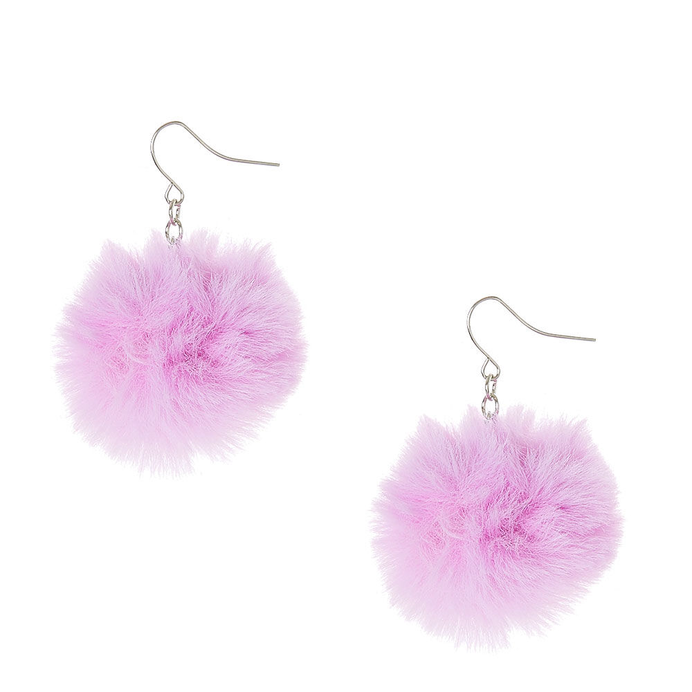 Pom Pom Drop Earrings Lilac