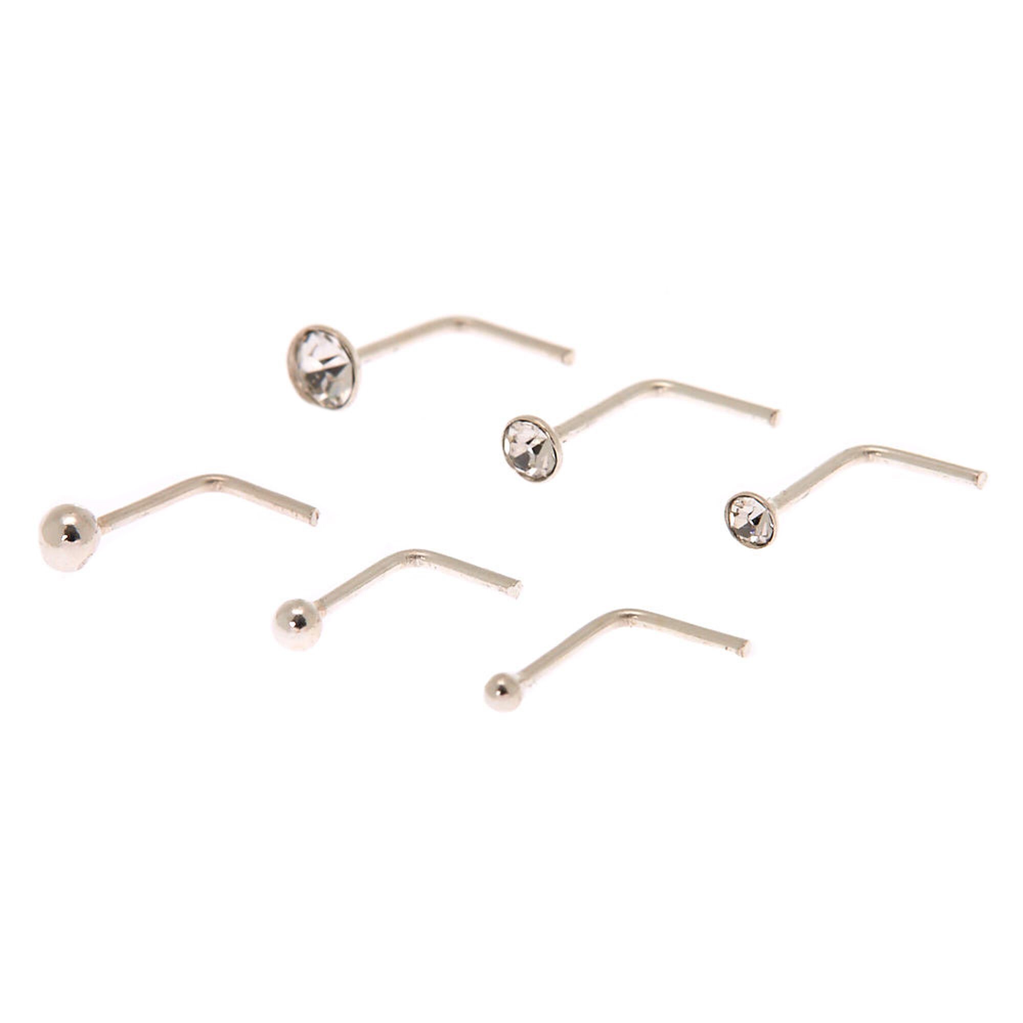 View Claires 22G Graduated Nose Studs 6 Pack Silver information