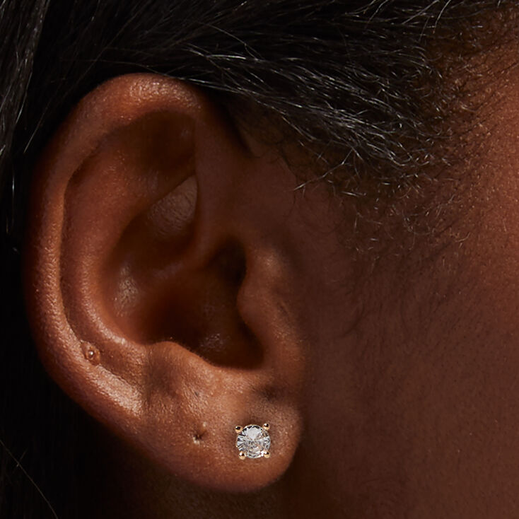 Mixed Metal 5MM Cubic Zirconia Round Stud Earrings - 3 Pack,