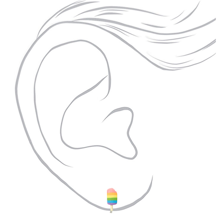 Silver Rainbow Popsicle Clip On Stud Earrings,