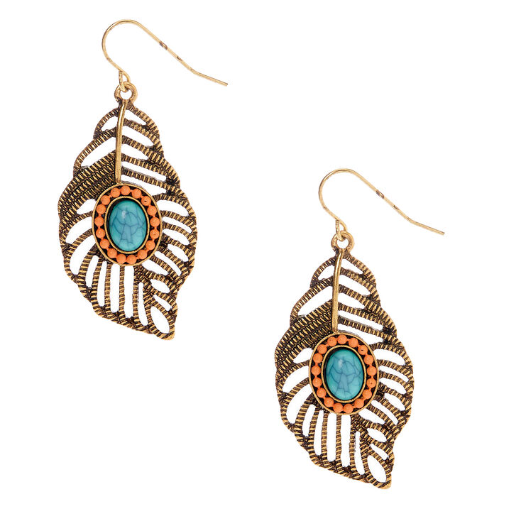 Gold 1.5&quot; Pastel Beaded Feather Drop Earrings,