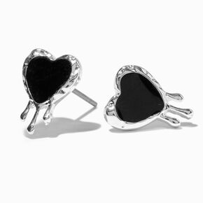 Black Drippy Heart Stud Earrings ,