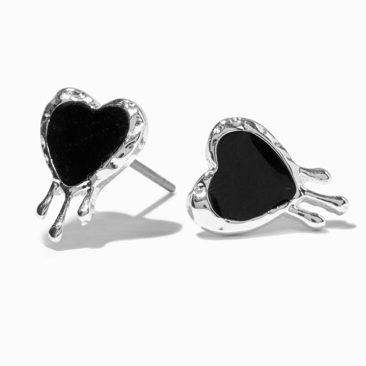 Black Drippy Heart Stud Earrings ,