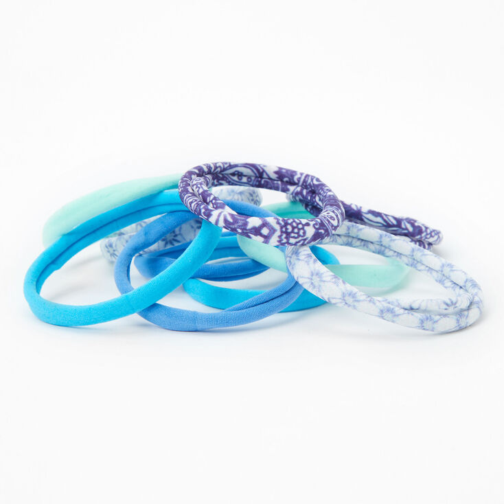 Mixed Floral Solid Rolled Hair Bobbles - Blue, 10 Pack,