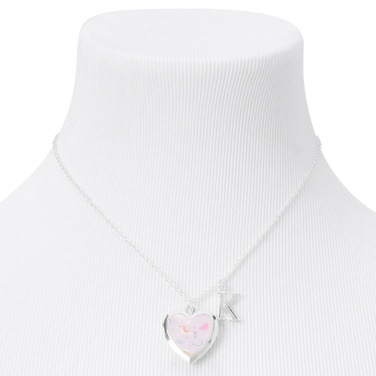 Claire&#39;s Club Glitter Unicorn Initial Locket Necklace - Pink, K,