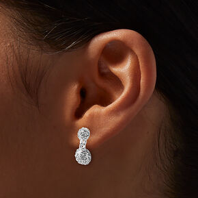 Silver-tone Pav&eacute; Fireball Stack Drop Earrings,