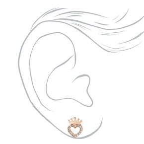 Rose Gold Crystal Heart Stud Earrings,