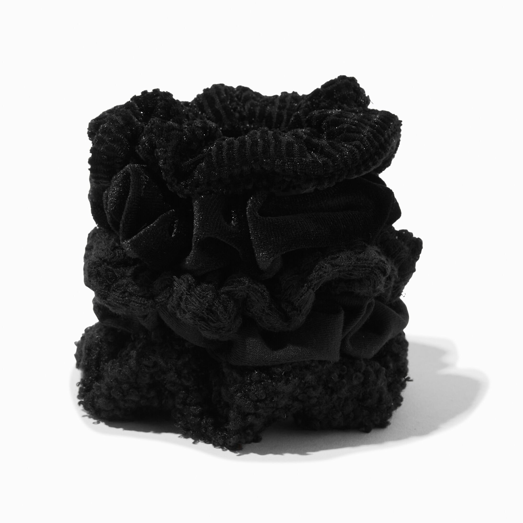 View Claires Mixed Texture Hair Scrunchies 5 Pack Black information
