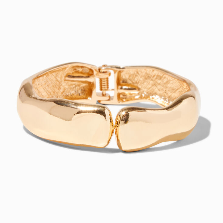 Gold-tone Thick Wave Hinged Bangle Bracelet