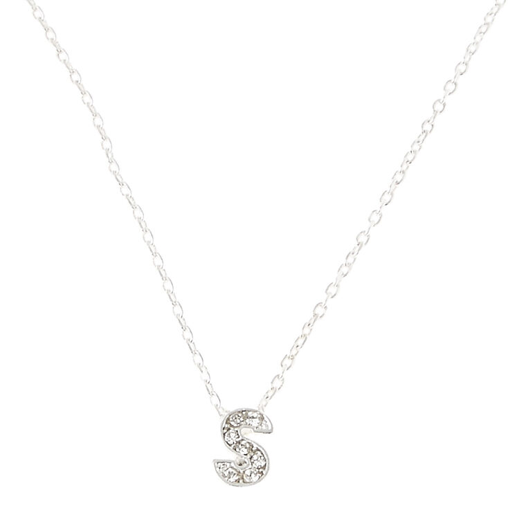 Silver Embellished Initial Pendant Necklace - S,