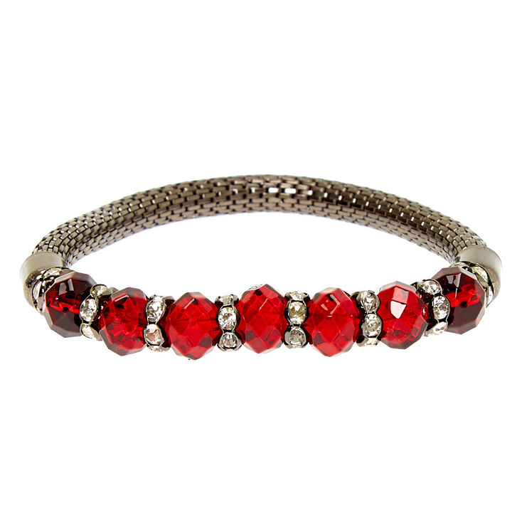Hematite Bead Stretch Bracelet - Red,