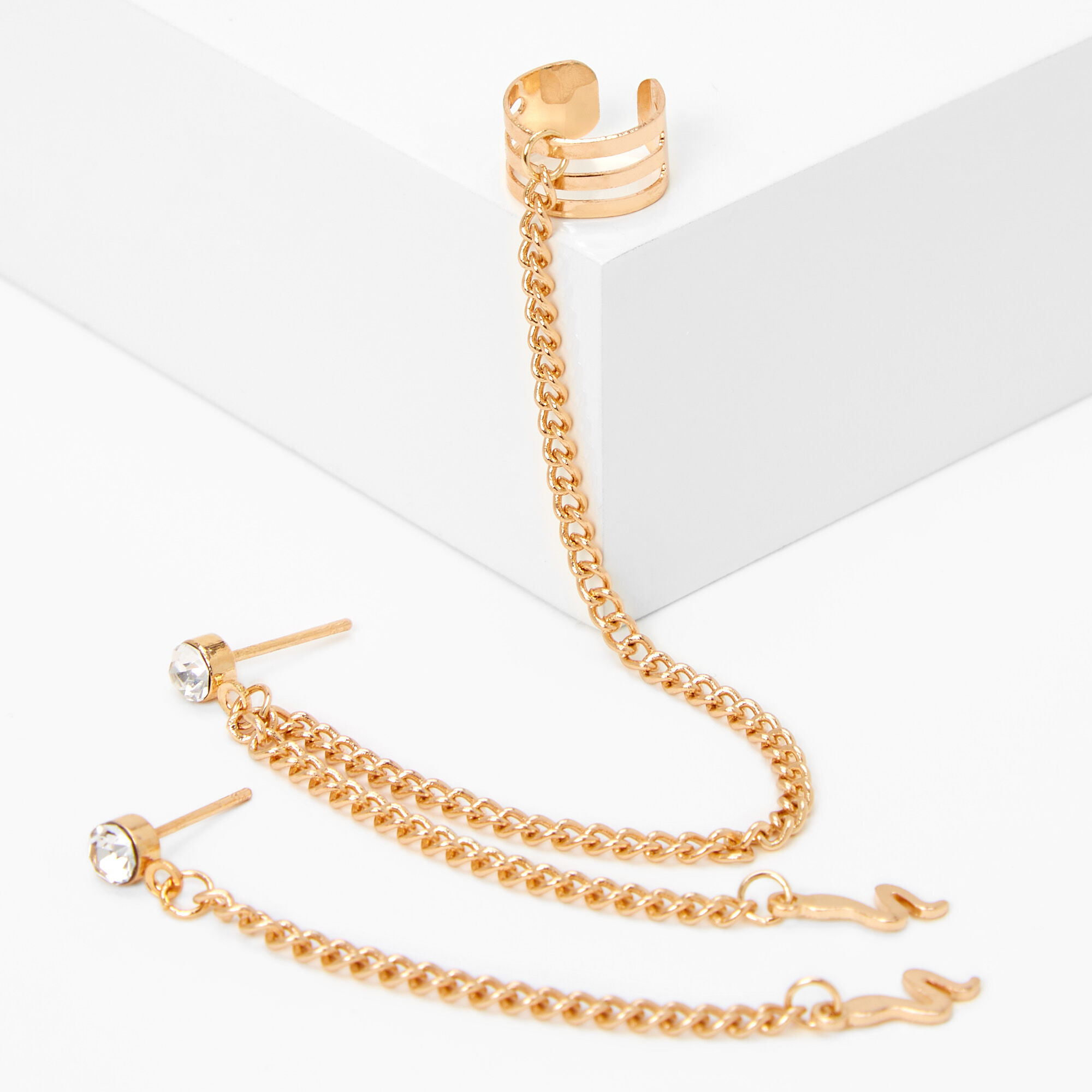Gold Snake Connector Chain Stud Earrings,