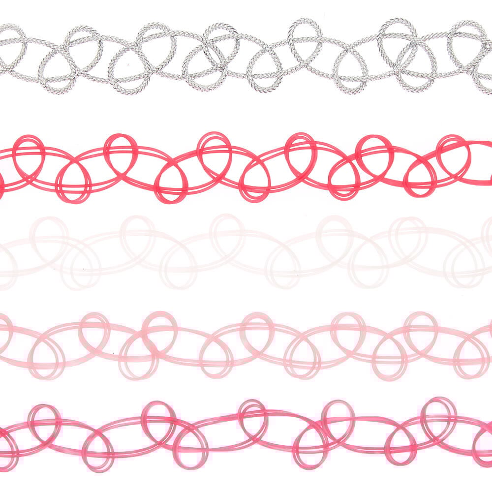 Tattoo Choker Necklaces - Pink, 5 Pack,