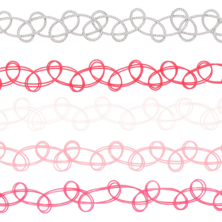 Tattoo Choker Necklaces - Pink, 5 Pack,