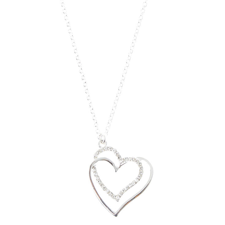 Silver Interlocking Heart Pendant Necklace,