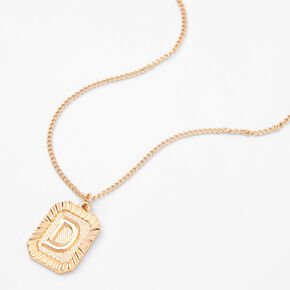 Gold Initial Rectangle Medallion Pendant Necklace - D,