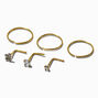 Anneaux et clous de nez carr&eacute;s 0,8&nbsp;mm avec strass carr&eacute;s et marguerite en acier inoxydable couleur dor&eacute;e - Lot de 6,
