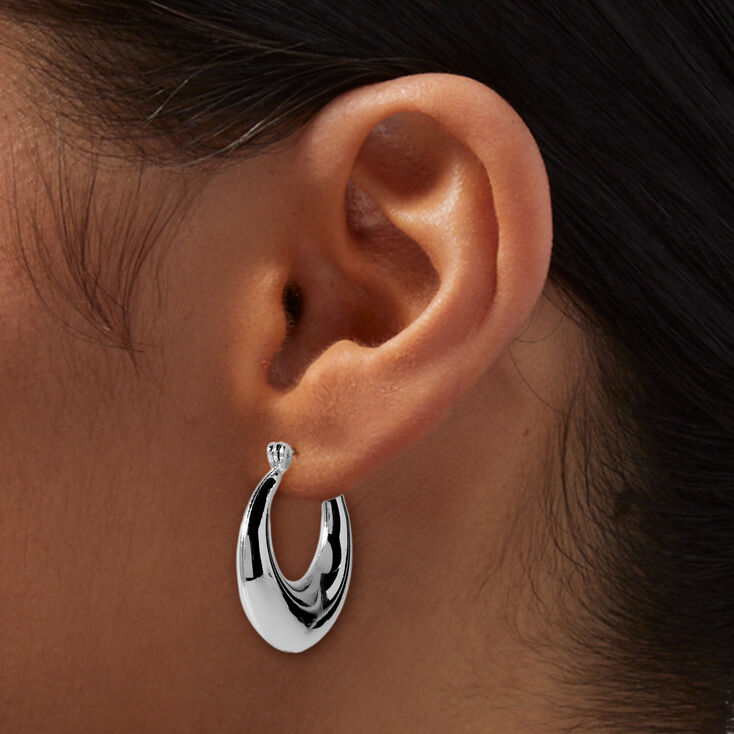 Silver-tone Flat Round 22mm Hoop Earrings,