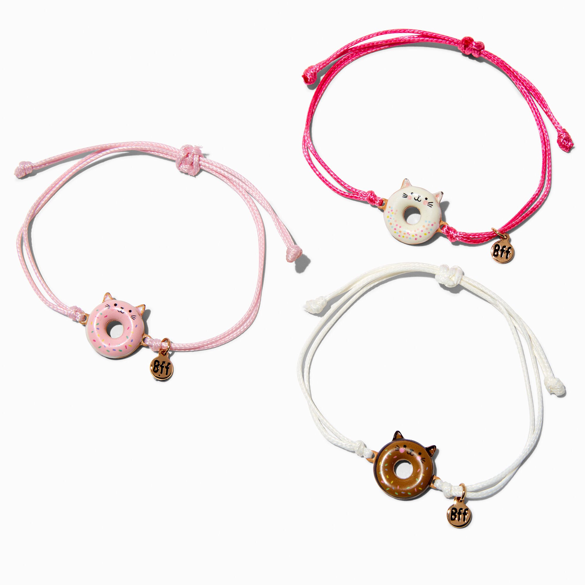 View Claires Best Friends Cat Donut Adjustable Bracelets 3 Pack Pink information