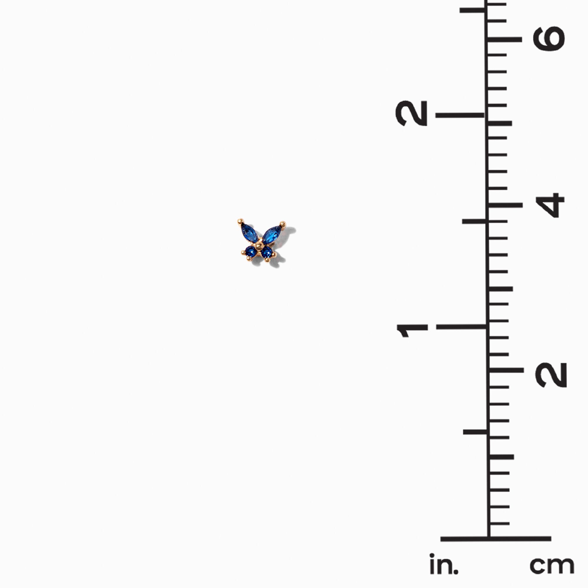 Gold-tone Stainless Steel 16G Blue Butterfly & Flower Cartilage Earrings - 3 Pack,