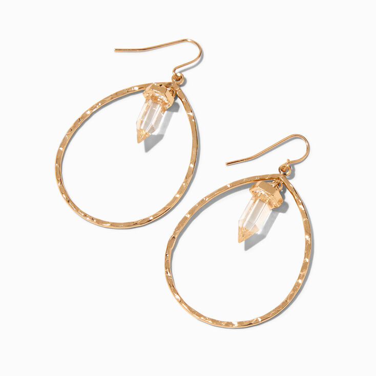 Gold 2&quot; Teardrop Mystical Gem Drop Earrings,