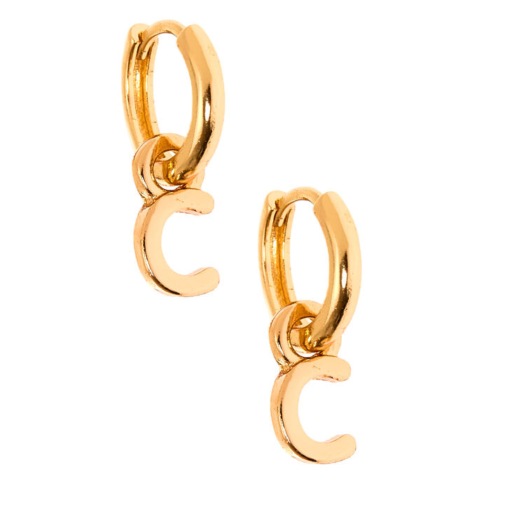 Gold 10MM Initial Huggie Hoop Earrings - C,